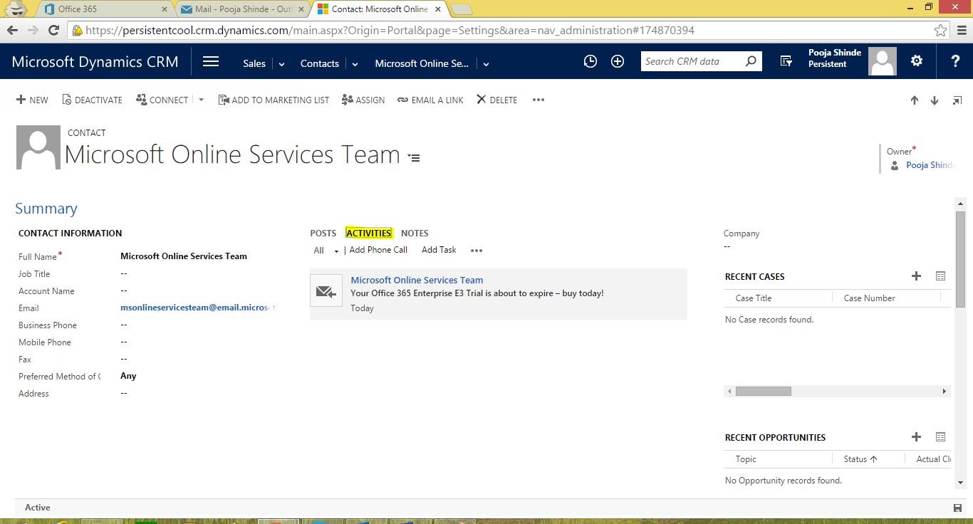 Email getting tracked in CRM For MS contact with title