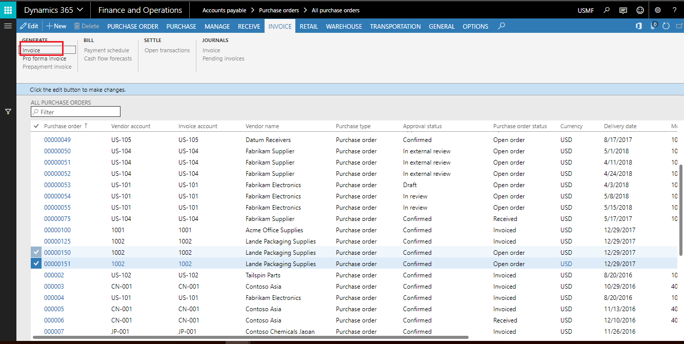 One Invoice Against Multiple Purchase Order In Dynamics 365 Finance And Operations Cloudfronts
