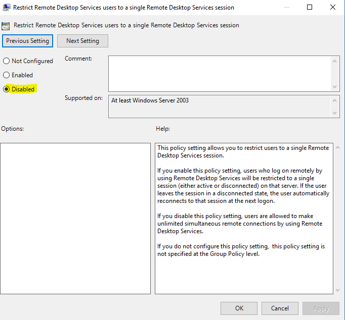Disable RDS single users
