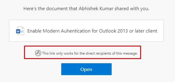 Shared file link to external user