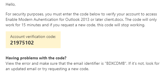 Verification code on email