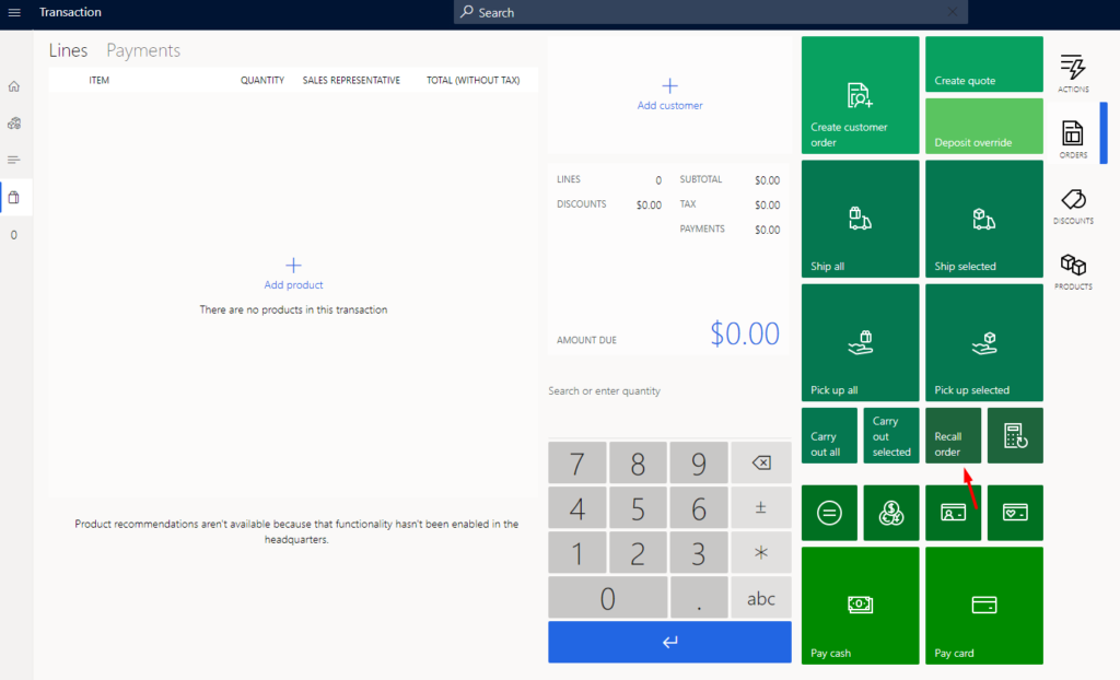 Transact ion 
Lines Payments 
p Search 
TOTAL 
SALES R E PRESENTATIVE 
Add zoduct 
in this 
Add 
scoo 
OSCOUNTS 
AMC'_'NT 
sueTOTAL 
PAYMENTS 
9 
6 
3 
noo 
scoo 
sc,oc 
abc 
Cæate quote 
Nide 
Ship 
Sea Æh or ente 
7 
8 
4 
5 
1 
2 
0 
up all 
Product in 