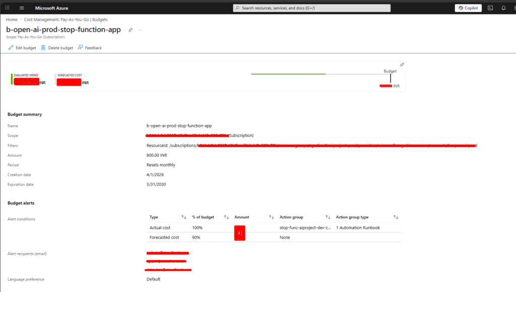 Azure Budget Alert and Automation Runbook