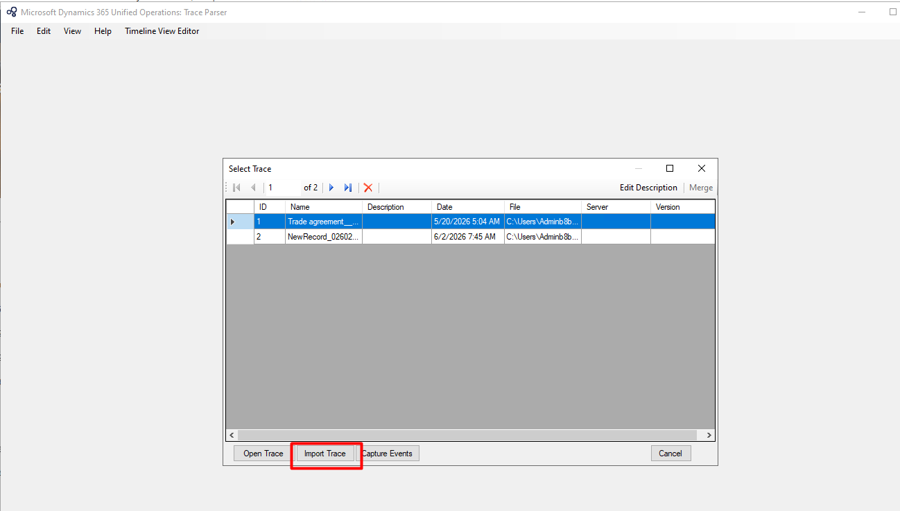 Trace Parser interface - Call Tree and SQL Statements view