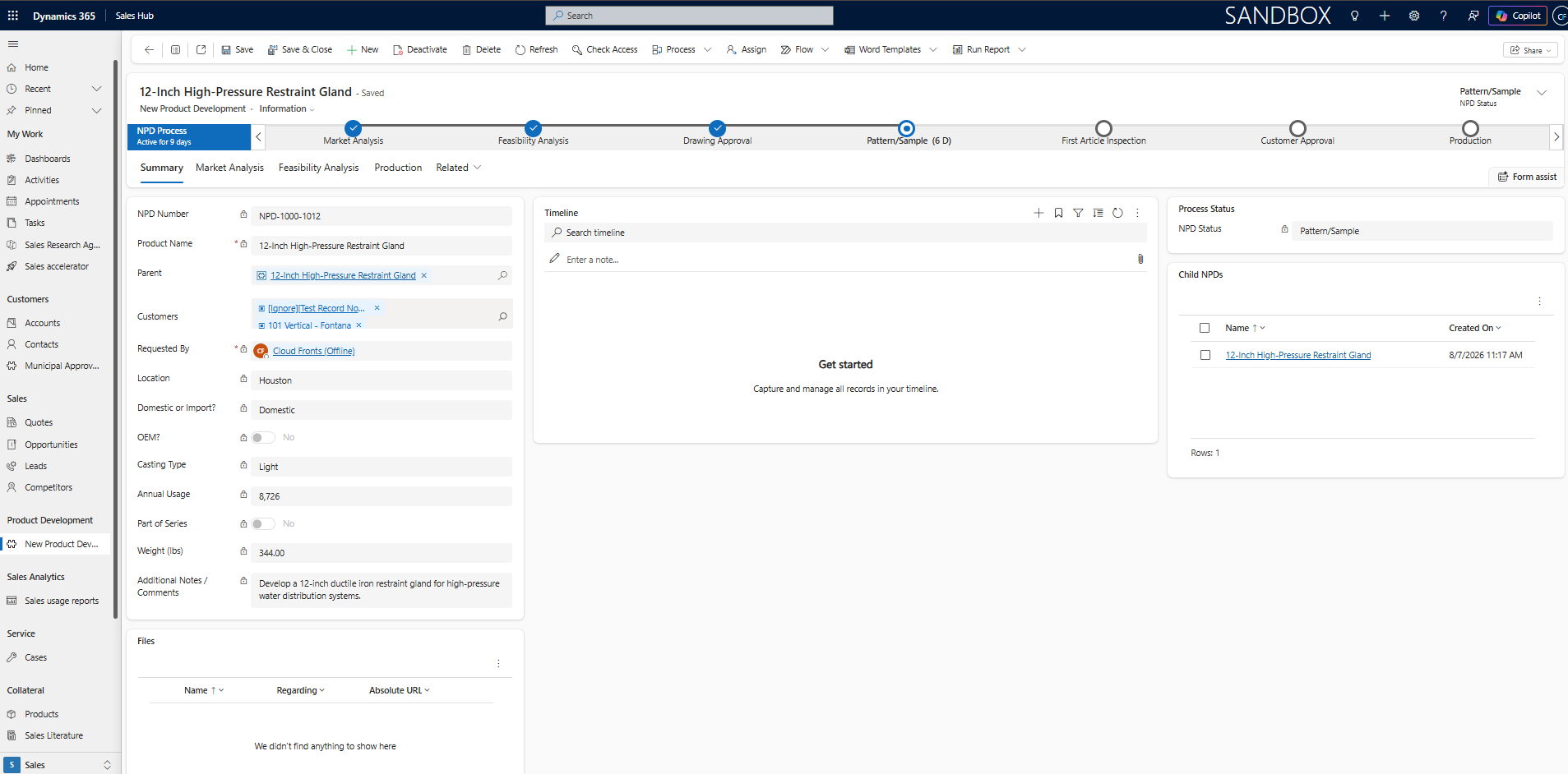 Full New Product Development Information form in Microsoft Dynamics 365