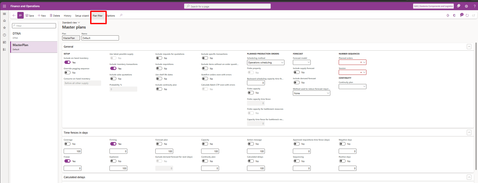 Plan Filter dialog showing the Stock Dimensions table