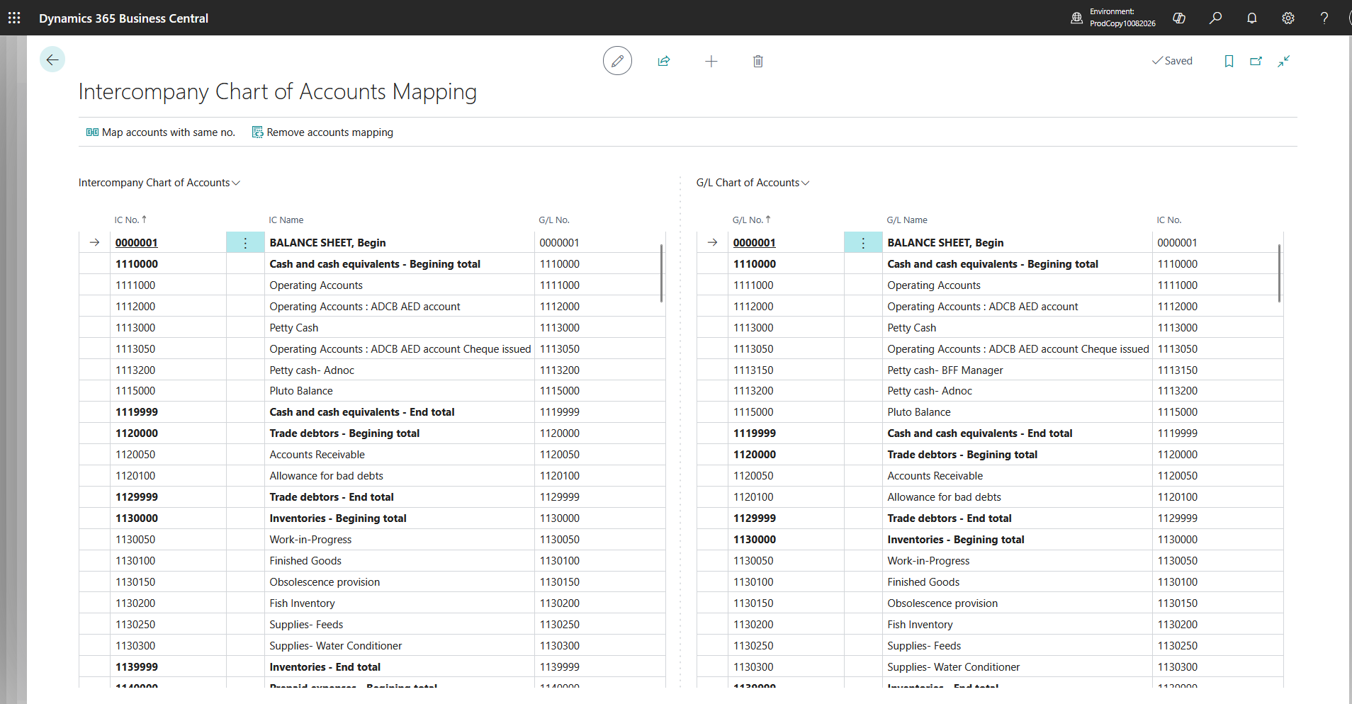 Intercompany Chart of Accounts mapping